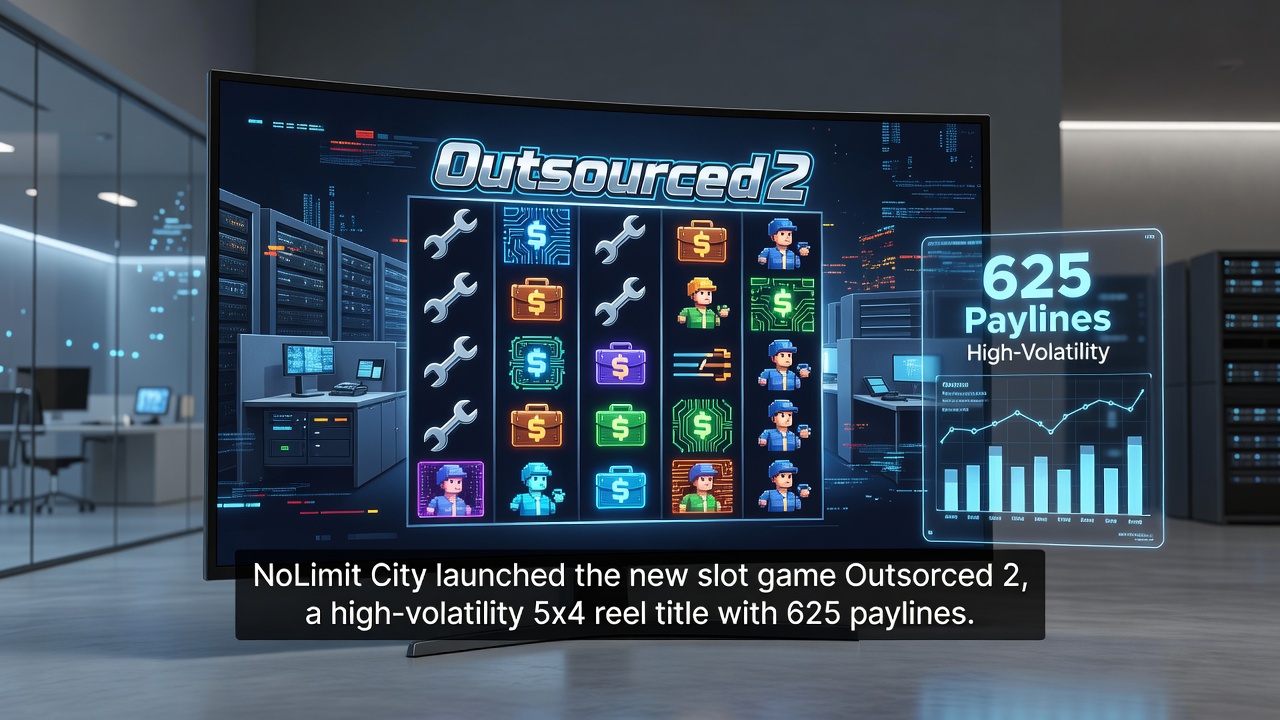 Close-up of Outsourced 2 slot features including xNudge wild and bonus round interface